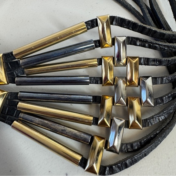 Vintage 80s Rare Jose Cotel Paris Black Jeweled Art Deco Leather Belt - Picture 5 of 16